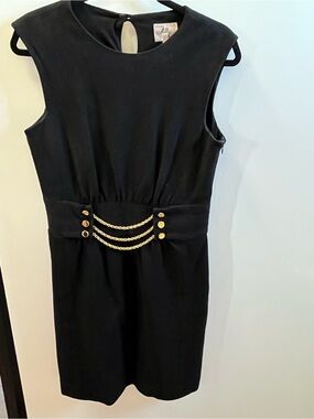 Milly Black Sleeveless Sheath Dress with Gold Chain Accent